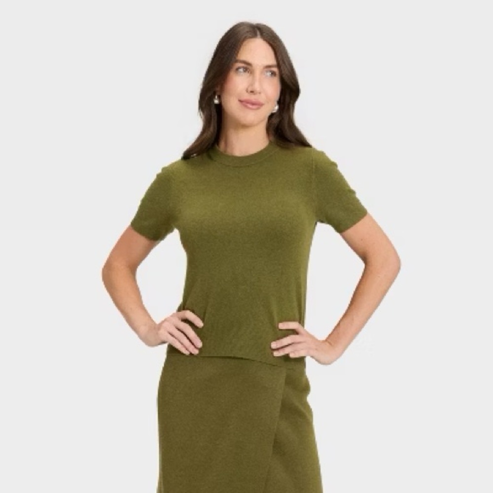 A new day Olive Green Short Sleeve Sweater